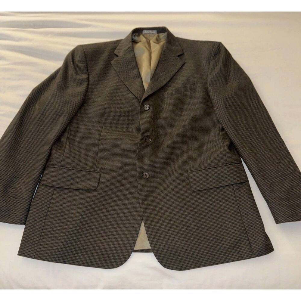 Oscar De La Renta Men's Size 46R 100% Wool Blazer houndstooth sport coat brown